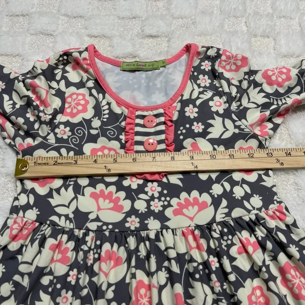Millie Loves Lily Girls Size 10 Dress Gray Pink Long Sleeve Stretch